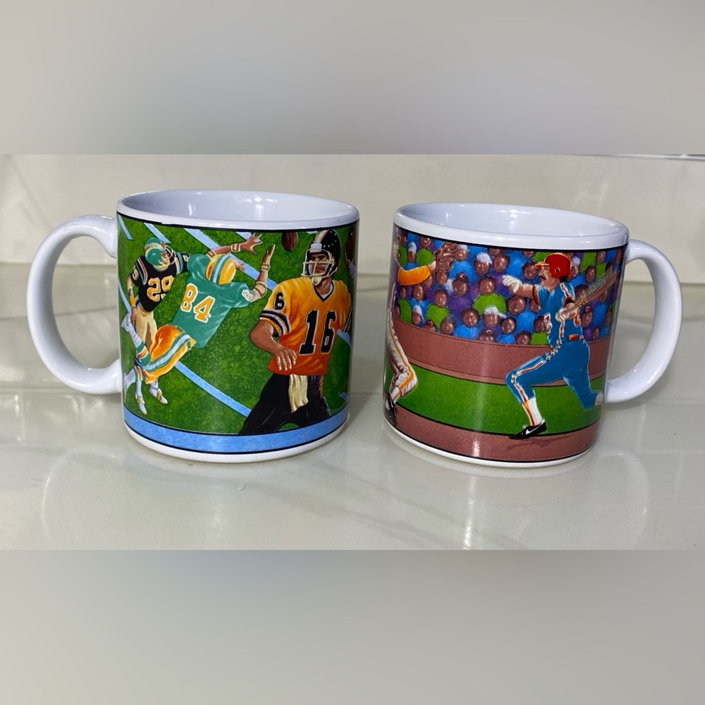 VTG The Athletes by Albert E Price 1992 Football Baseball Coffee /Tea Cup 2 Mugs